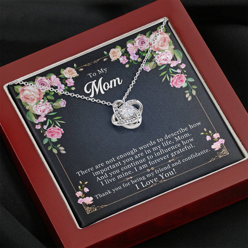 Personalized Gift To My Mom Necklace Birthday Valentines Gift to my mother Silver Jewelry for Women Love Knot Necklace with Message Card