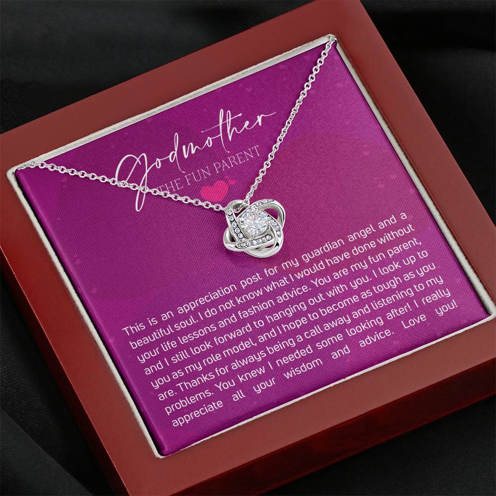 Best Gift for Godmother Necklace Silver Jewelry for Valentines Birthday Gift LoveKnotHearts Necklace for Women with Message  Card