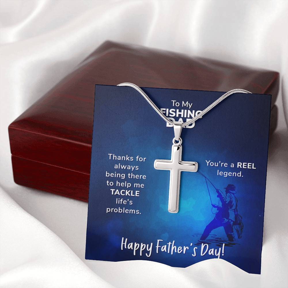 To My Fishing Dad. Thanks for always being there Cross Necklace Template