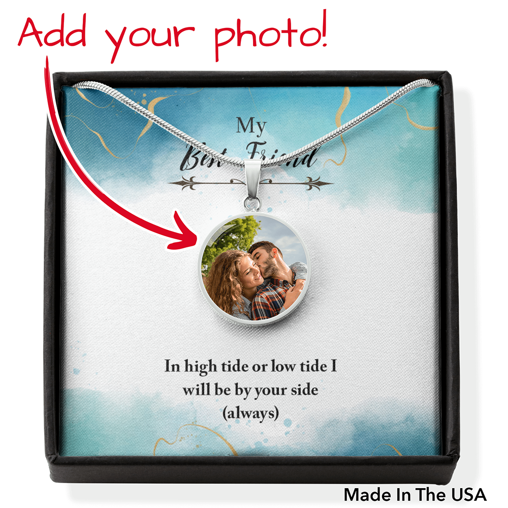 Circle Custom Engraved  Photo Pendant Love Silver Chain Gift You SterlingWomen Crystal Jewelry