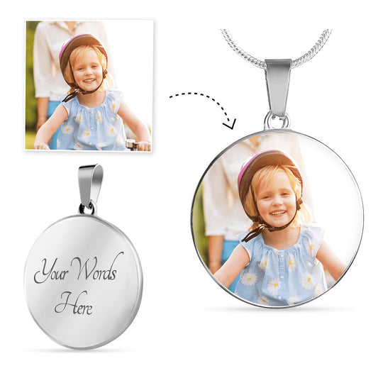 Necklace Picture Personalized Photo Circle Custom Pendant, Gift Engraved Dog Cat Pet Her Holds Memorial Jewelry Gifts