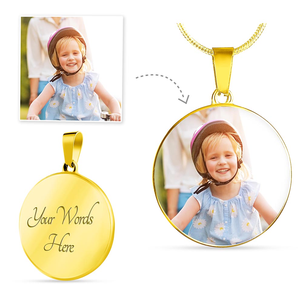 Necklace Picture Personalized Photo Circle Custom Pendant, Gift Engraved Dog Cat Pet Her Holds Memorial Jewelry Gifts