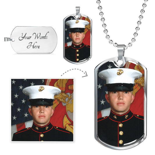 Dog Tag Necklace Custom Picture Engraved Personalized Men Text Photo Pendant Personalized USA Army Id Gift Personalize Back Initial