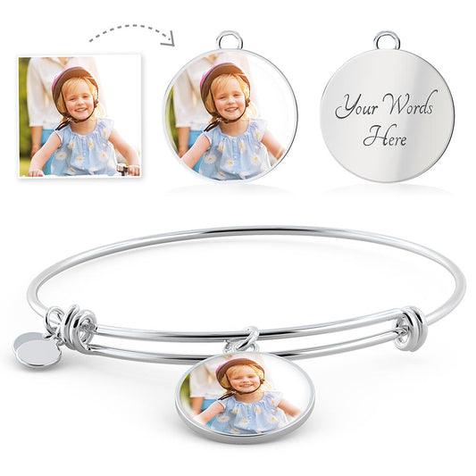 Braclet Picture Personalized Photo Cirle Custom Pendant, Bangle Gift Engraved Dog Cat Pet Her, Best Friends, Memorial Jewelry Gifts