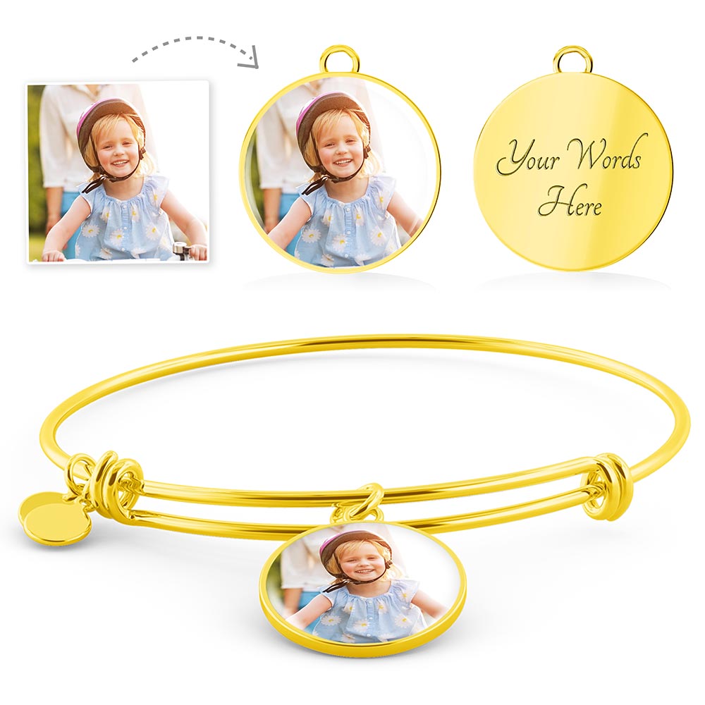 Braclet Picture Personalized Photo Cirle Custom Pendant, Bangle Gift Engraved Dog Cat Pet Her, Best Friends, Memorial Jewelry Gifts